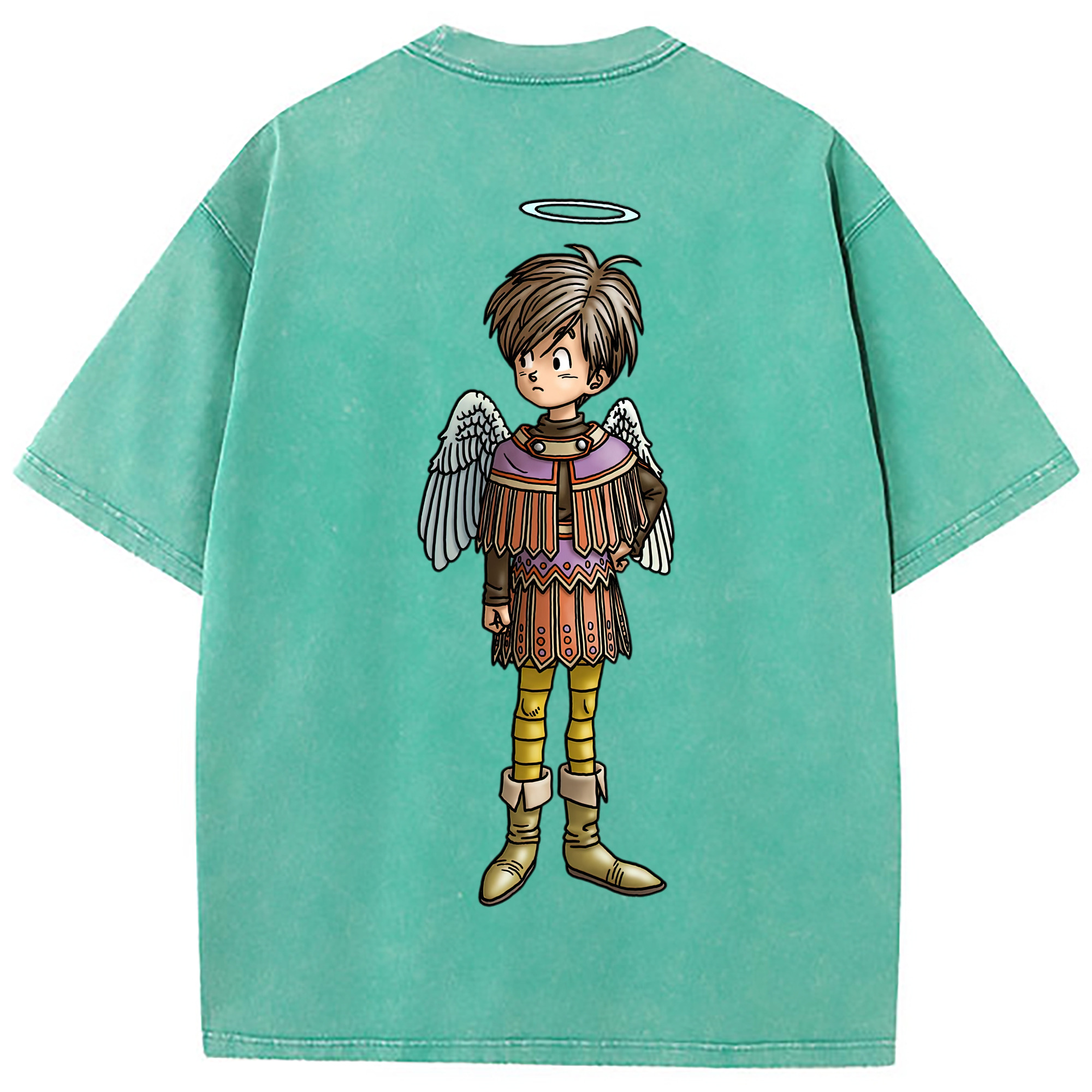 （画像用） ドラゴンクエスト Doragon Kuesuto Dragon Quest 綿100% ヴィンテージ風 半袖Tシャツ（背面プリント）